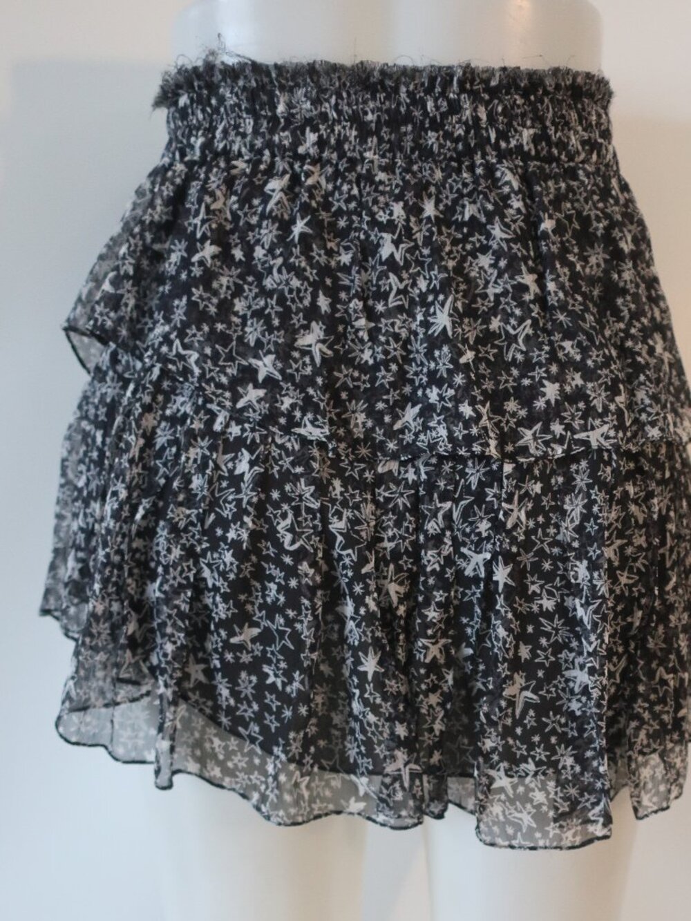 Womens LoveShackFancy Black White (Item-422) Stars Pure Silk Mini Skirt XS